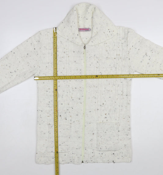 Glimpse Women's Ivory Cable-Knit Full Zip Jumper S