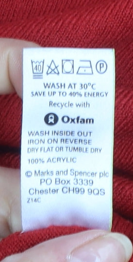 Marks and Spencer Blue Harbour Men's Red V-Neck Acrylic Jumper Size L
