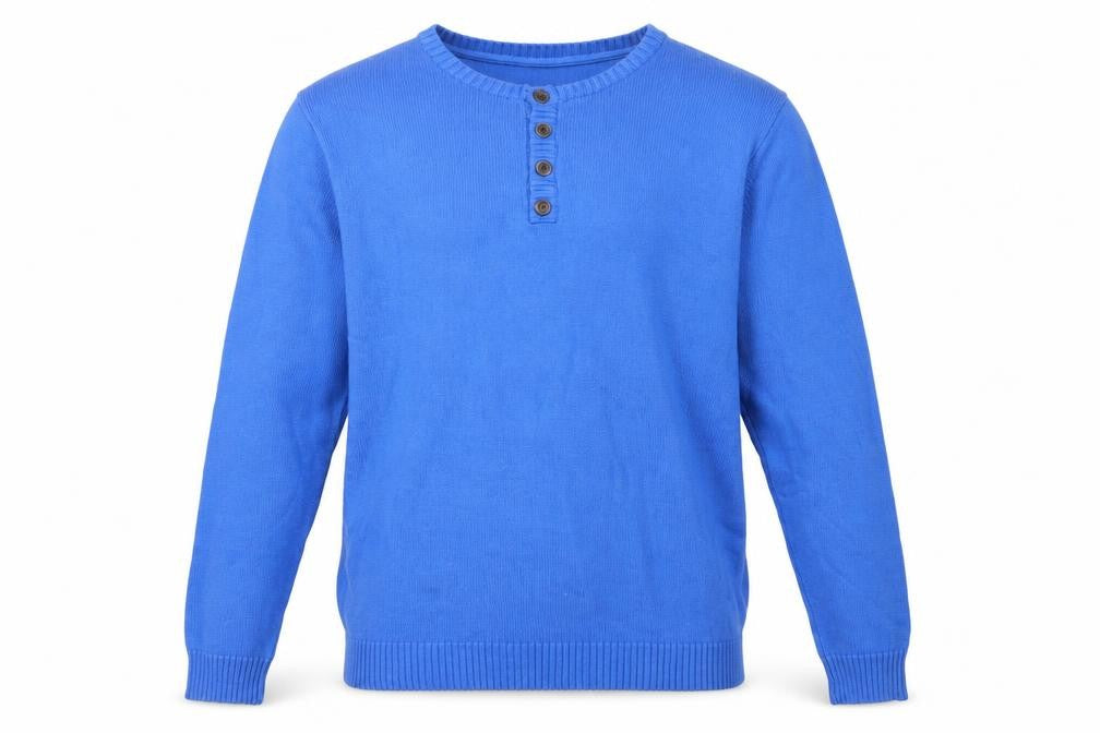 Cotton Traders Men's Blue XL Henley Jumper Lightweight Knit