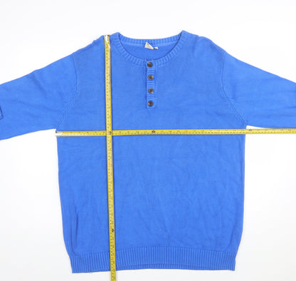Cotton Traders Men's Blue XL Henley Jumper Lightweight Knit