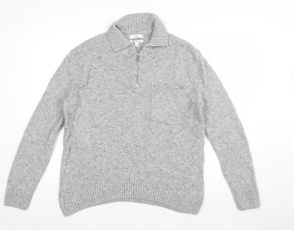 Marks and Spencer Men's Grey Wool 1/4 Zip Jumper Size S