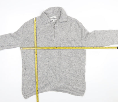 Marks and Spencer Men's Grey Wool 1/4 Zip Jumper Size S