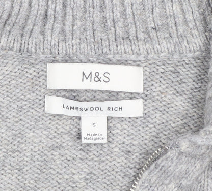 Marks and Spencer Men's Grey Wool 1/4 Zip Jumper Size S