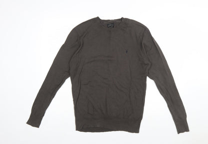 AllSaints Men Brown Cotton Crew Neck Pullover Jumper Size L