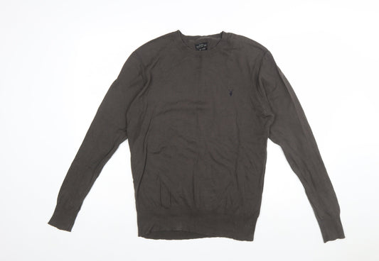 AllSaints Men Brown Cotton Crew Neck Pullover Jumper Size L