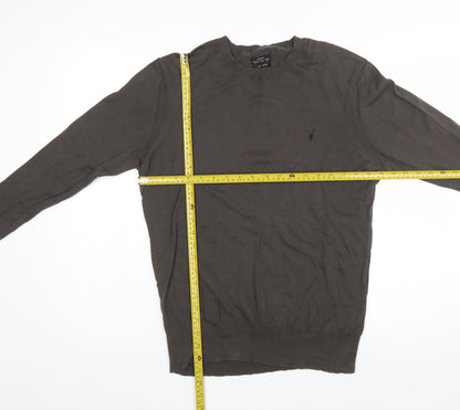 AllSaints Men Brown Cotton Crew Neck Pullover Jumper Size L