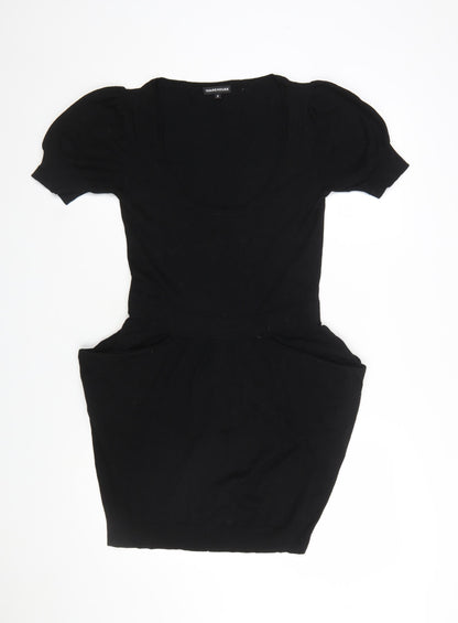 Warehouse Women Black Size 10 Short Sleeve Bodycon Dress