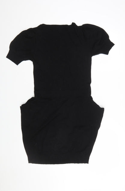 Warehouse Women Black Size 10 Short Sleeve Bodycon Dress