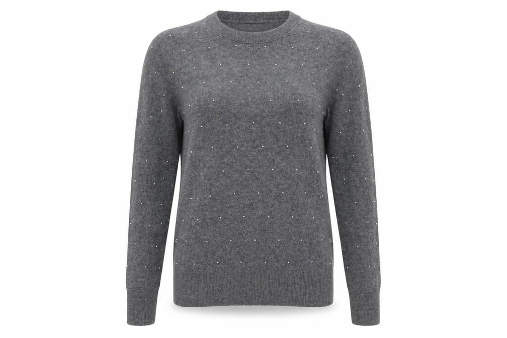 Banana Republic Women's Grey Beaded Merino Wool Crew Neck Jumper XS