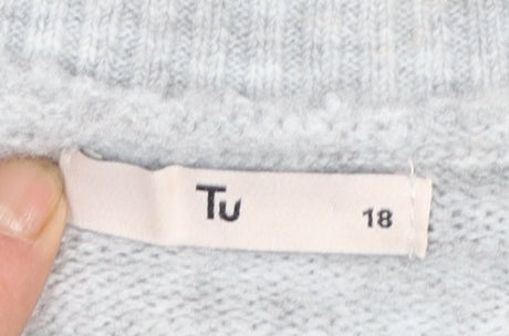 Tu Women’s Grey Bow Knit Jumper Size 18 Crew Neck Long Sleeve