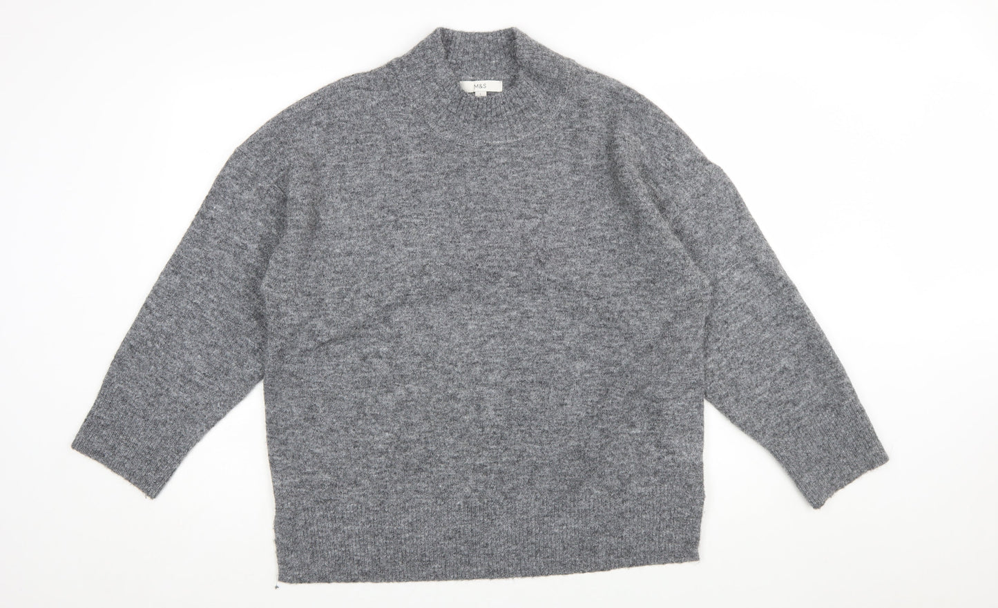 Marks and Spencer Womens Grey Mock Neck Knit Jumper Size L