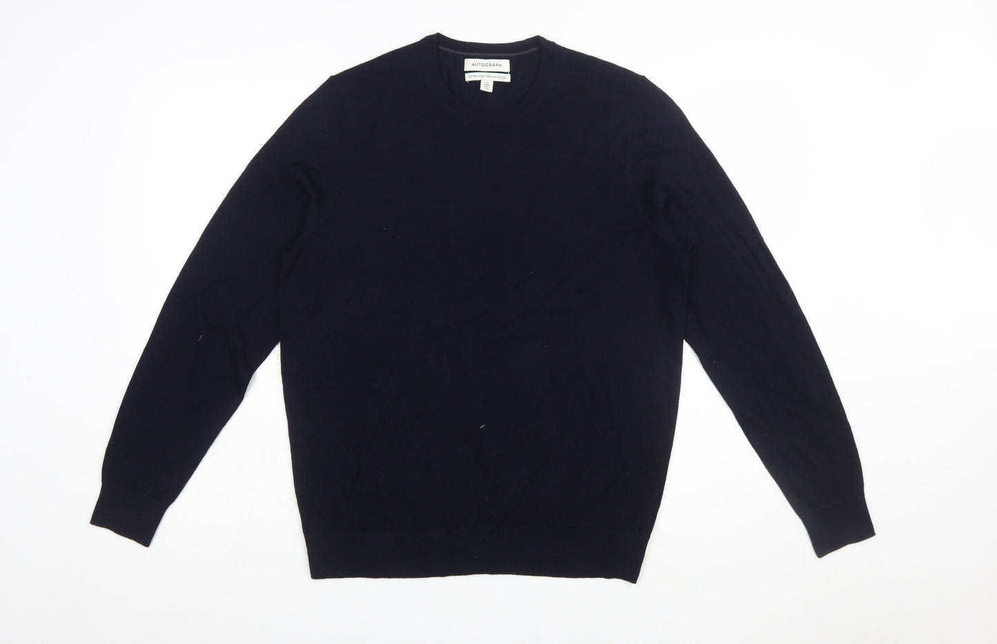 Marks and Spencer Mens Blue Merino Wool Crew Neck Jumper M