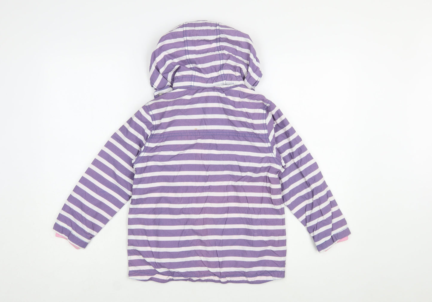 Mini Boden Girls Purple Striped Hooded Rain Coat 7-8 Years Cotton Lined Jacket