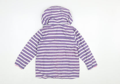Mini Boden Girls Purple Striped Hooded Rain Coat 7-8 Years Cotton Lined Jacket
