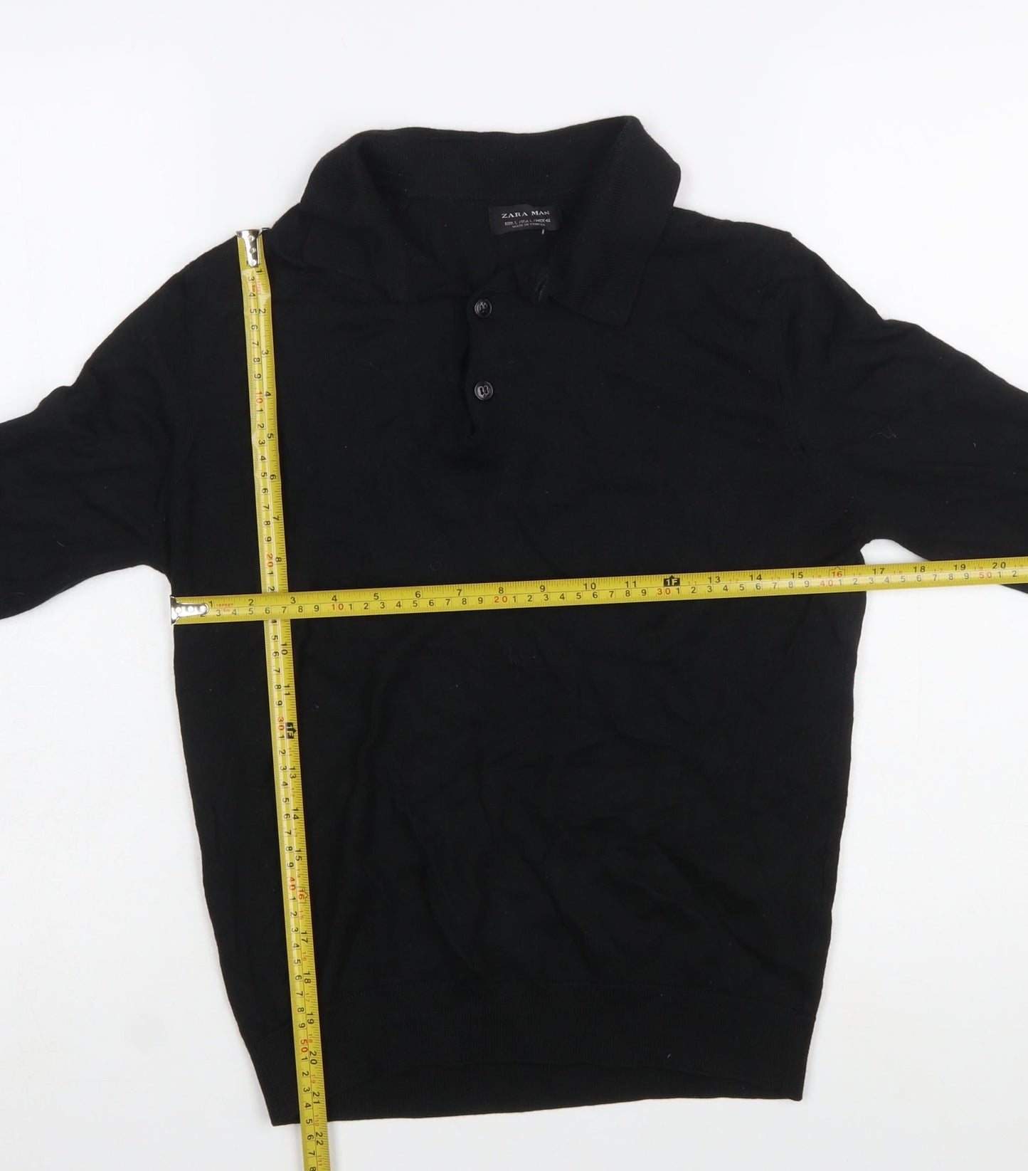 Zara Man Black Collared Henley Jumper Size L Wool Blend
