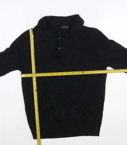 Zara Man Black Collared Henley Jumper Size L Wool Blend