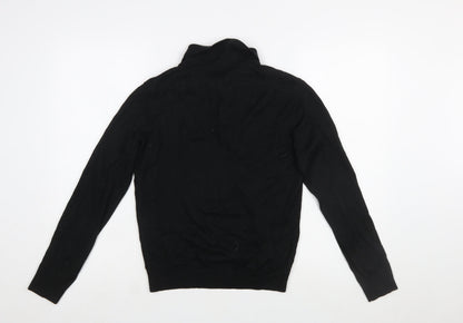 Zara Man Black Collared Henley Jumper Size L Wool Blend