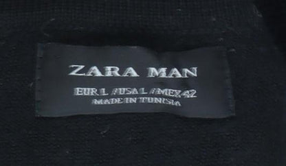 Zara Man Black Collared Henley Jumper Size L Wool Blend