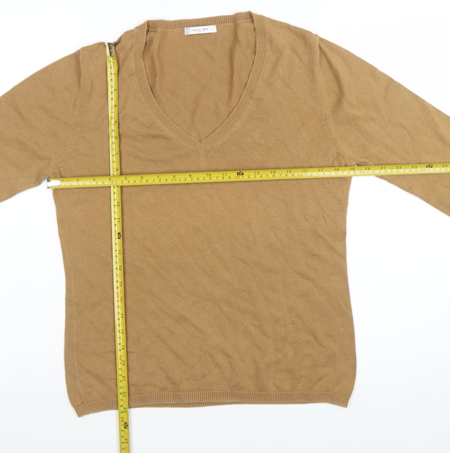 Sand White Women’s Beige V-Neck Cotton Jumper Size L