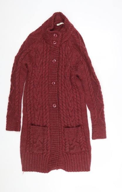 WoolOvers Women's Red Long Wool Cable Knit Cardigan L