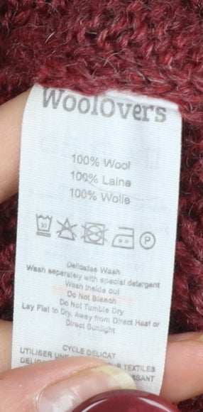 WoolOvers Women's Red Long Wool Cable Knit Cardigan L