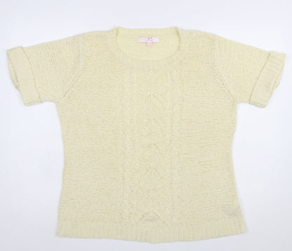 Julipa Women Beige Short Sleeve Open Knit Pullover Jumper Size 16/18