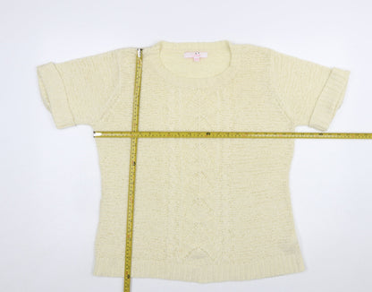 Julipa Women Beige Short Sleeve Open Knit Pullover Jumper Size 16/18