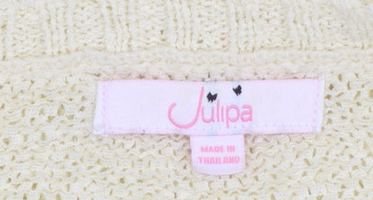 Julipa Women Beige Short Sleeve Open Knit Pullover Jumper Size 16/18