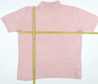 Julipa Women Pink Mock Neck Short Sleeve Pullover Jumper Size 20