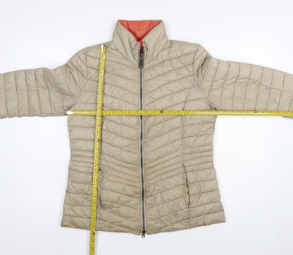 Barbara Lebek Women Beige Puffer Jacket Size 10 Quilted Mid-Length