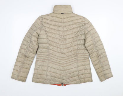 Barbara Lebek Women Beige Puffer Jacket Size 10 Quilted Mid-Length