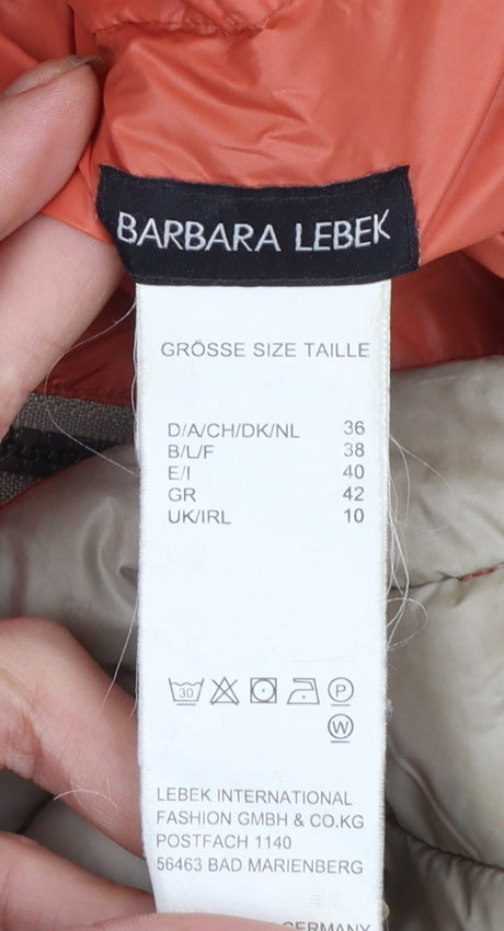 Barbara Lebek Women Beige Puffer Jacket Size 10 Quilted Mid-Length