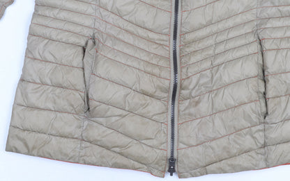 Barbara Lebek Women Beige Puffer Jacket Size 10 Quilted Mid-Length