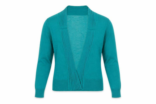 Monsoon Women Green Wrap Knit Long Sleeve V-Neck Blouse Size 10