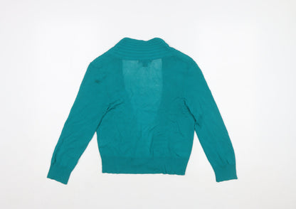 Monsoon Women Green Wrap Knit Long Sleeve V-Neck Blouse Size 10