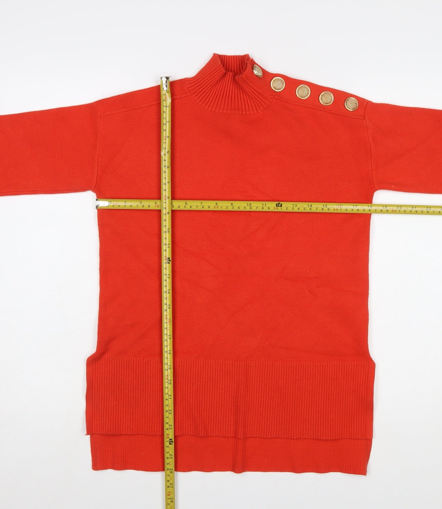 River Island Women's Red Mock Neck Button Detail Jumper Size S