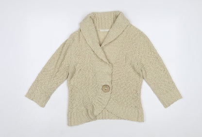 Marks and Spencer Women Beige Wool Blend Chunky Knit Cardigan UK 14