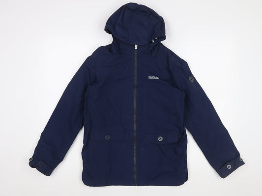 Regatta Boys Blue Hooded Rain Coat Jacket 11-12 Years Polyester