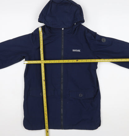 Regatta Boys Blue Hooded Rain Coat Jacket 11-12 Years Polyester