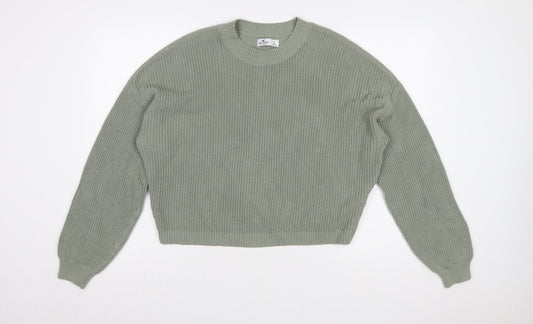 Hollister Women’s Green Chunky Knit Crew Neck Jumper Size S