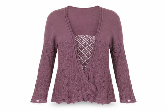 Laura Ashley Women Purple Open Knit Cardigan UK 10