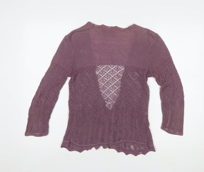 Laura Ashley Women Purple Open Knit Cardigan UK 10
