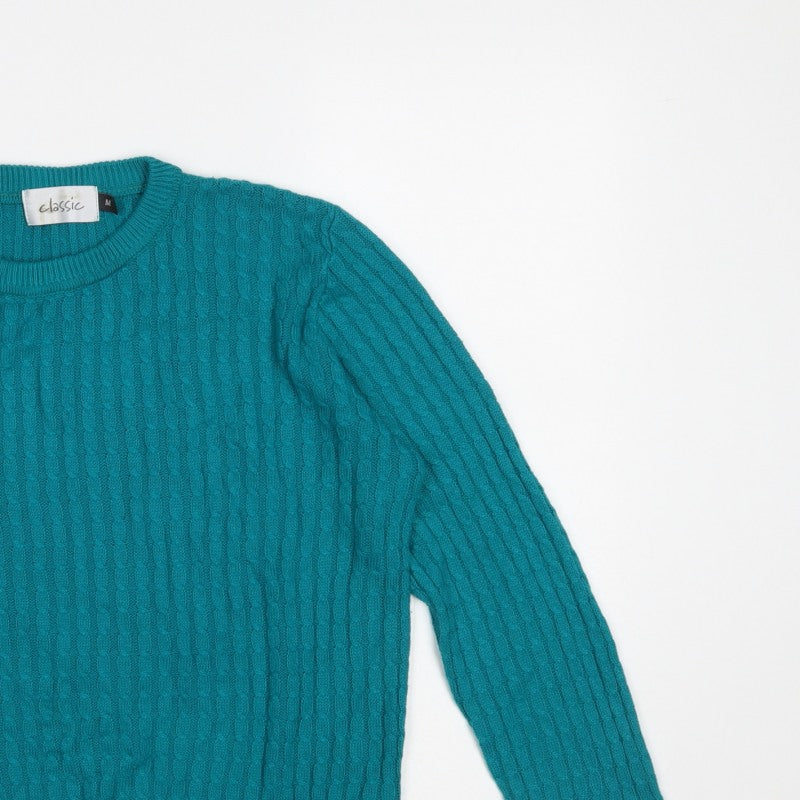 Classic Women's Green Cable-Knit Pullover Jumper M
