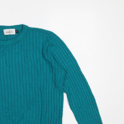 Classic Women's Green Cable-Knit Pullover Jumper M