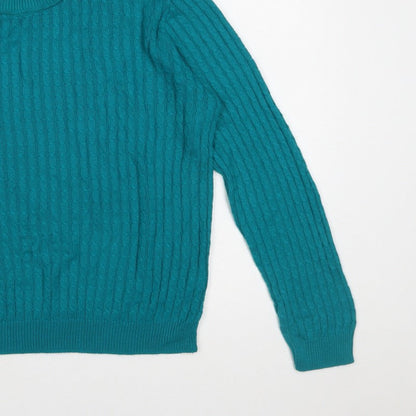 Classic Women's Green Cable-Knit Pullover Jumper M