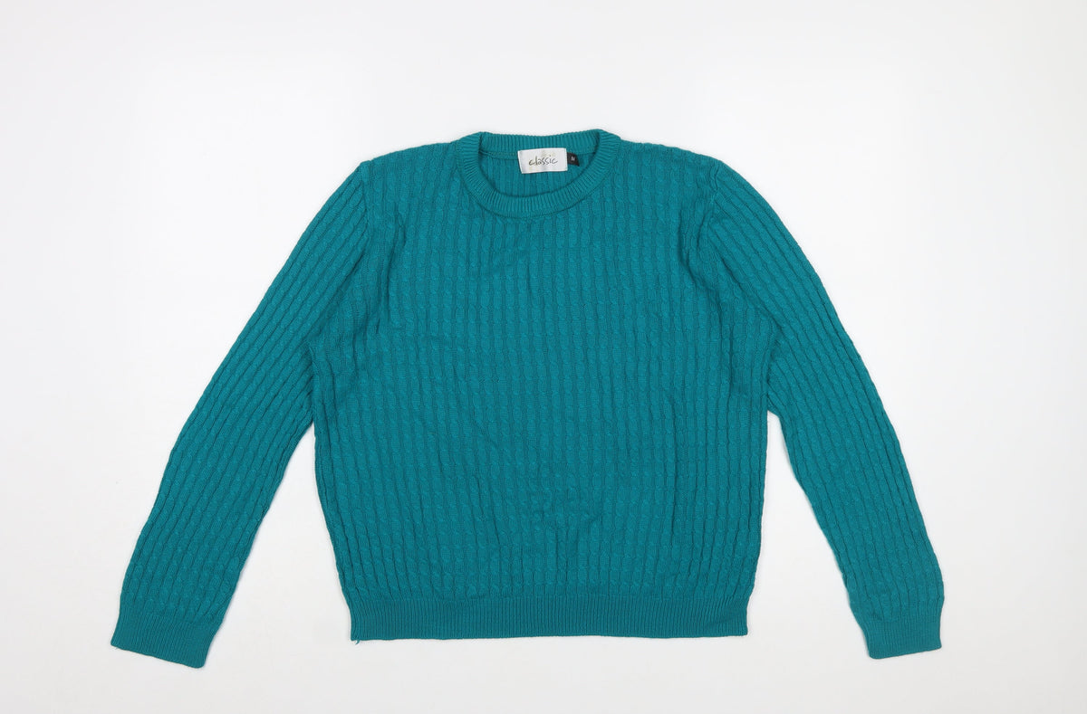 Classic Women's Green Cable-Knit Pullover Jumper M