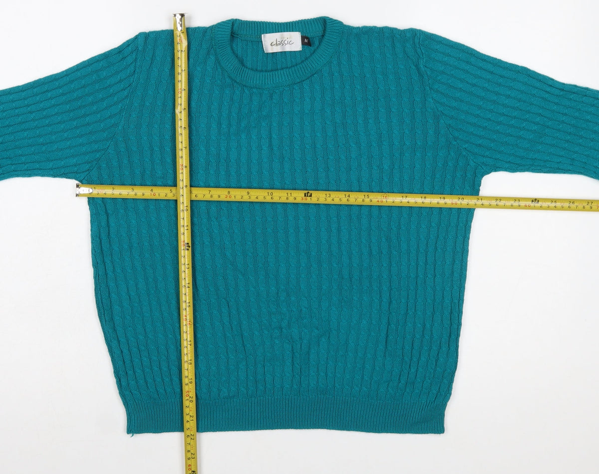 Classic Women's Green Cable-Knit Pullover Jumper M