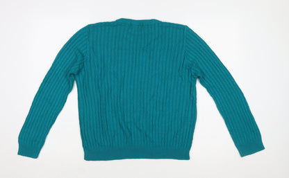Classic Women's Green Cable-Knit Pullover Jumper M