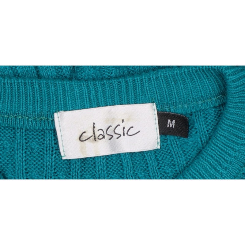 Classic Women's Green Cable-Knit Pullover Jumper M
