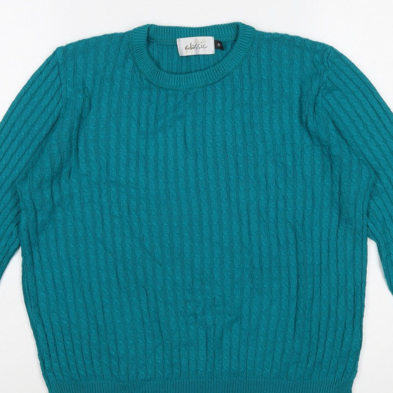 Classic Women's Green Cable-Knit Pullover Jumper M